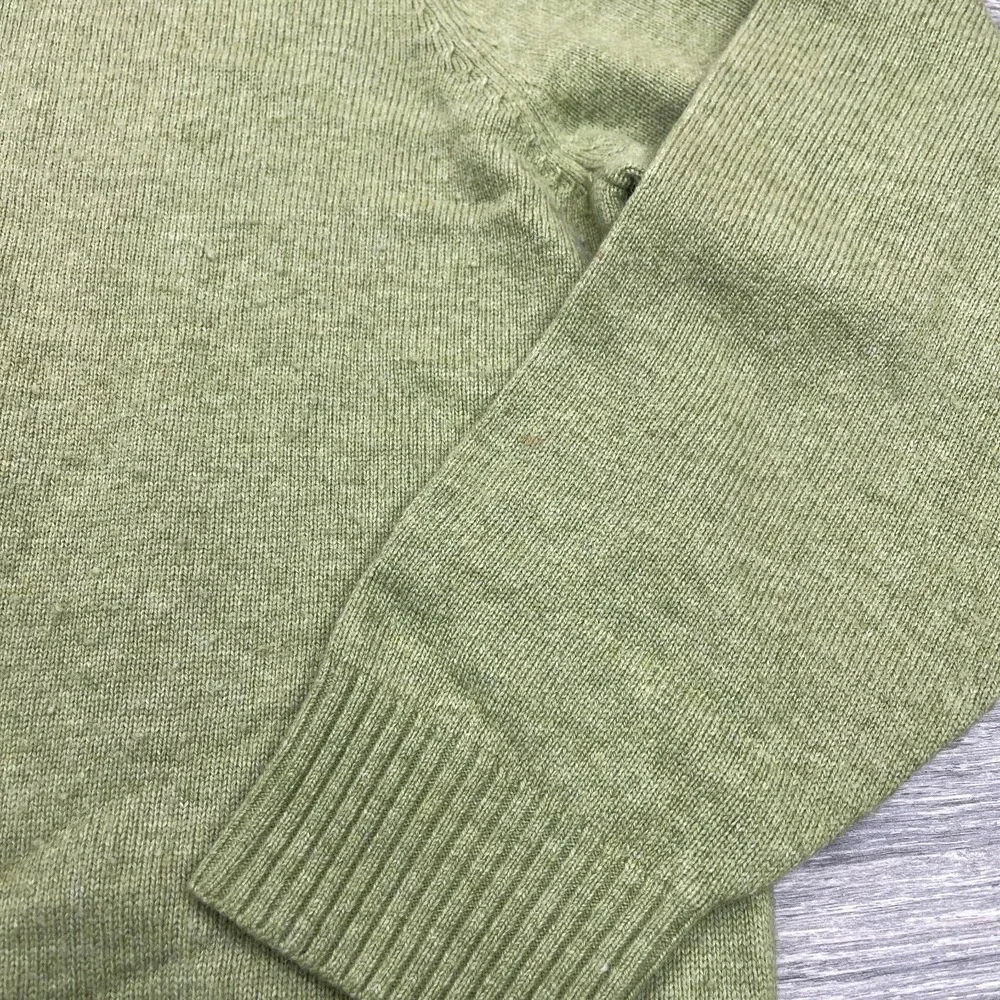 LL Bean Sweater Mens Large Green V Neck Lambswool Nylon Pullover Grandpa Vintage